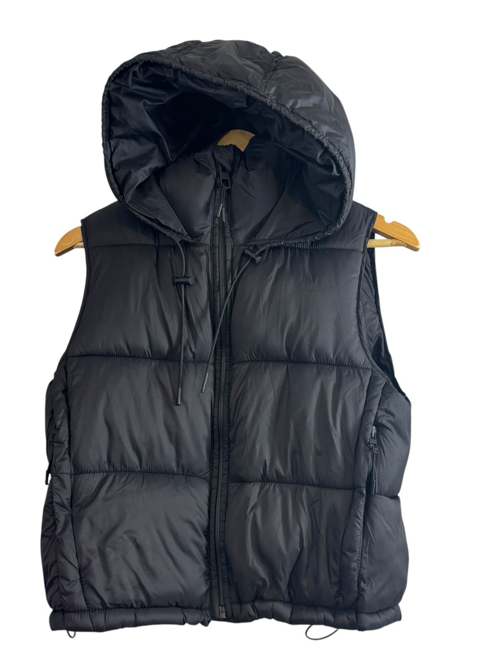 Zara black full zip puffer vest jacket hoodie size XS